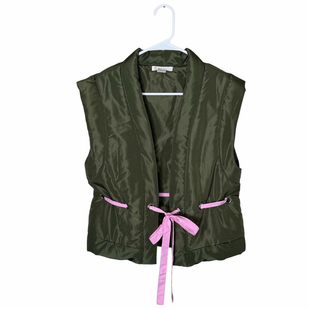 Daily Practice by Anthropologie Ribbon Tie Puffer Vest Size XS/S Green Pink - Picture 4 of 10